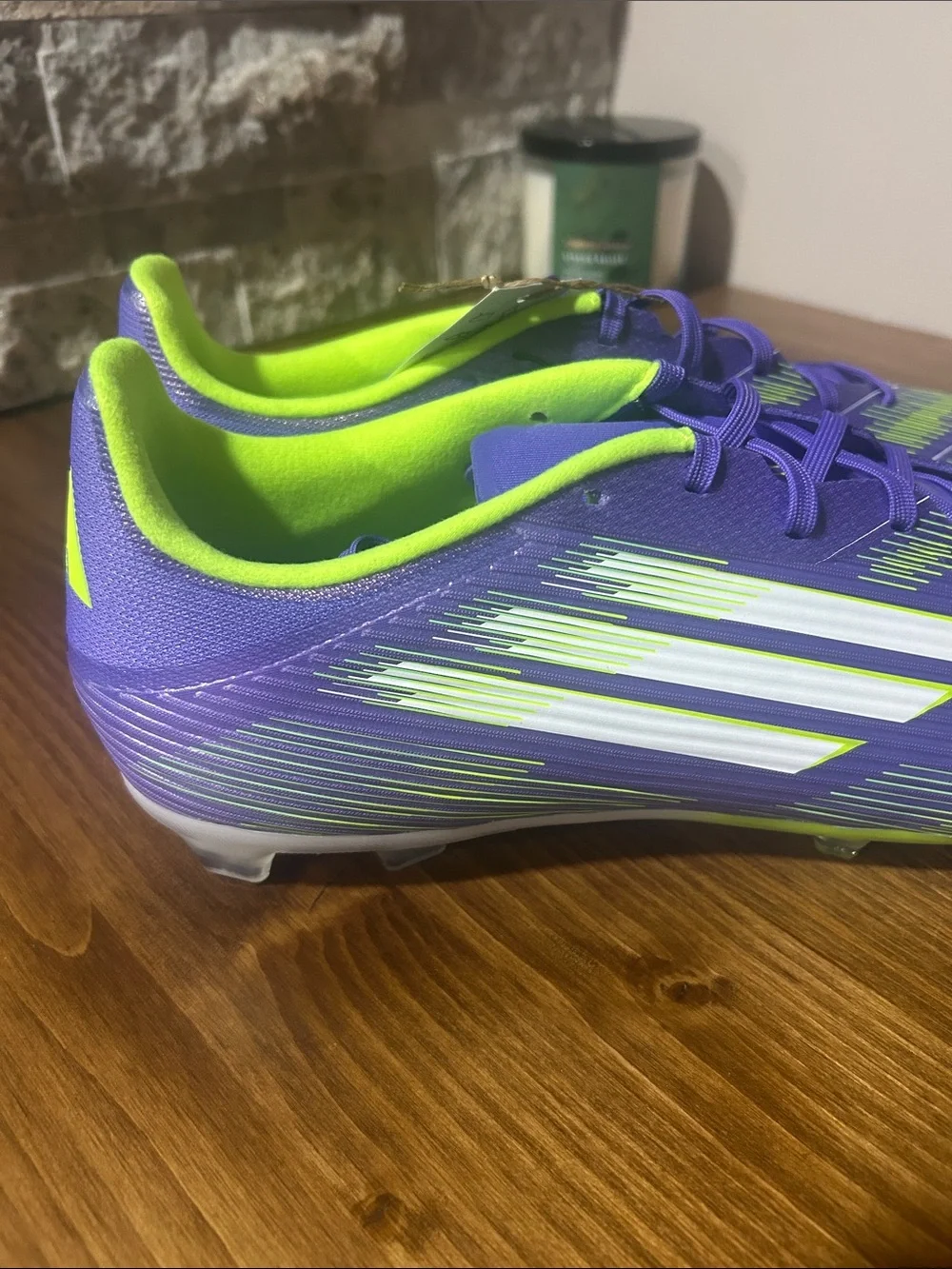Adidas F50 League FG/MG soccer cleats purple/lucid lemon. Men’s 11.5 women 12.5